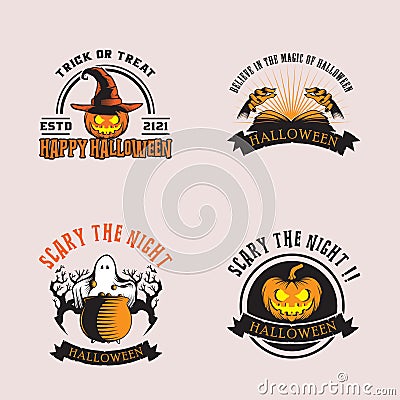 Halloween logo design inspiration, vector collection of halloween stickers Vector Illustration