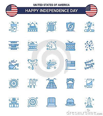 Stock Vector Icon Pack of American Day 25 Blue Signs and Symbols for american; ice hockey; badge; hockey; protection Vector Illustration