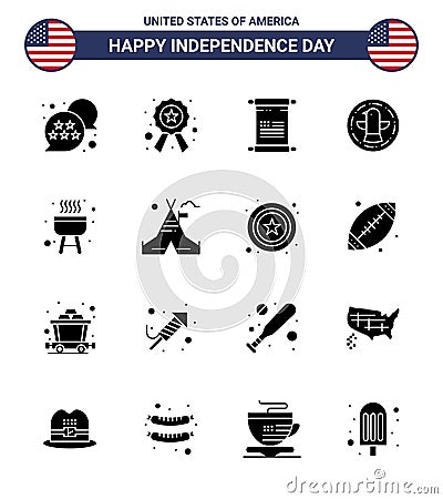 Stock Vector Icon Pack of American Day 16 Solid Glyph Signs and Symbols for bbq; eagle; scroll; celebration; american Vector Illustration