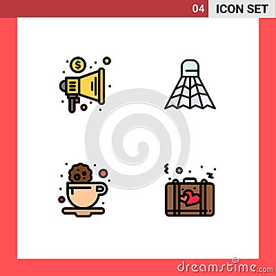 Stock Vector Icon Pack of 4 Line Signs and Symbols for advertising, coffee, trade, sport, drink Vector Illustration