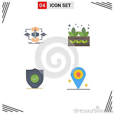 Stock Vector Icon Pack of 4 Line Signs and Symbols for algorithm, confirm, model, grower, security Vector Illustration
