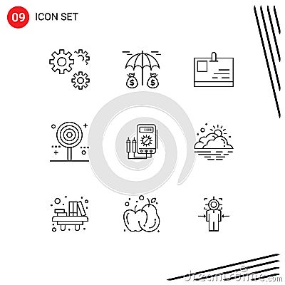 Stock Vector Icon Pack of 9 Line Signs and Symbols for amper, sweet, id card, lollipop, celebration Vector Illustration