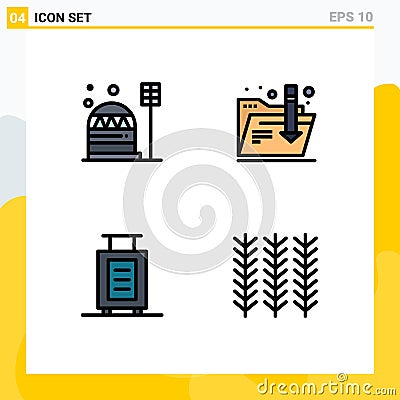 Stock Vector Icon Pack of 4 Line Signs and Symbols for base, briefcase, dome, folder, cereal Vector Illustration