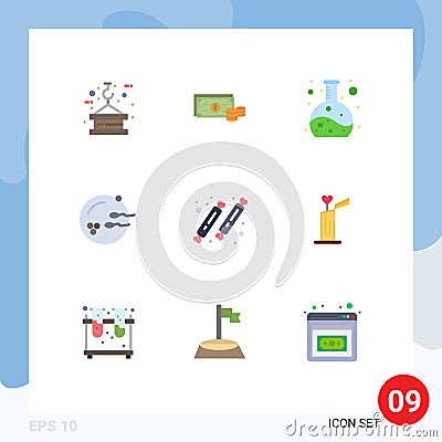 Stock Vector Icon Pack of 9 Line Signs and Symbols for candy, reproduction, money, procreation, flask Vector Illustration