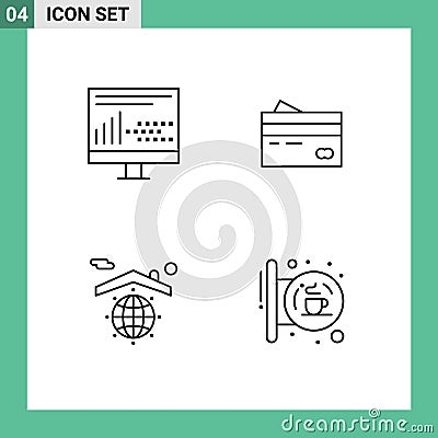 Stock Vector Icon Pack of 4 Line Signs and Symbols for coding, credit, programing, banking, money Vector Illustration