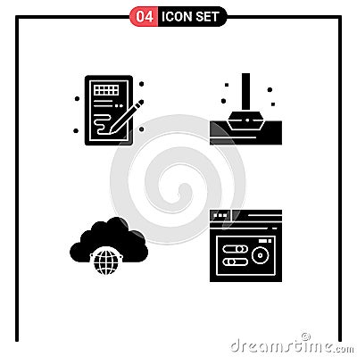 Stock Vector Icon Pack of 4 Line Signs and Symbols for creative, city, idea, bath, hub Vector Illustration