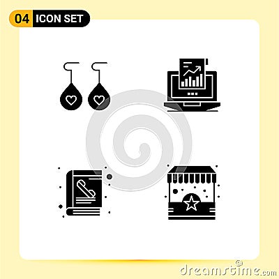 Stock Vector Icon Pack of 4 Line Signs and Symbols for earing, directory, analytics, laptop, phone book Vector Illustration