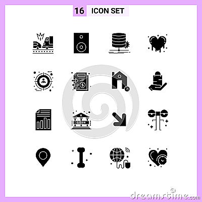 Stock Vector Icon Pack of 16 Line Signs and Symbols for focus, crazy love, technology, bleeding heart, diagram Vector Illustration