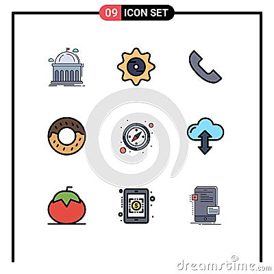 Stock Vector Icon Pack of 9 Line Signs and Symbols for gps, compass, food, doughnut, mobile Vector Illustration