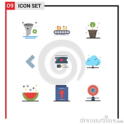 Stock Vector Icon Pack of 9 Line Signs and Symbols for heart, left, factory, back, potted plant Vector Illustration