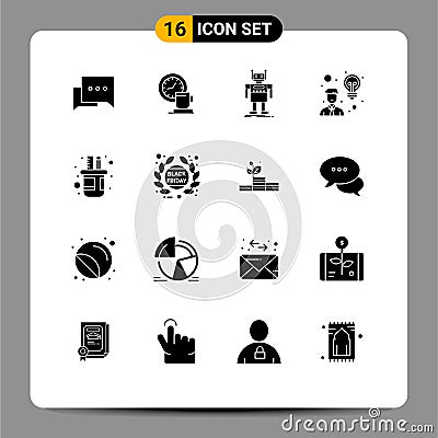 Stock Vector Icon Pack of 16 Line Signs and Symbols for holder, idea, robot, employee, technology Vector Illustration