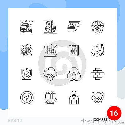 Stock Vector Icon Pack of 16 Line Signs and Symbols for kids, cancer awareness, bathroom, medical, health Vector Illustration