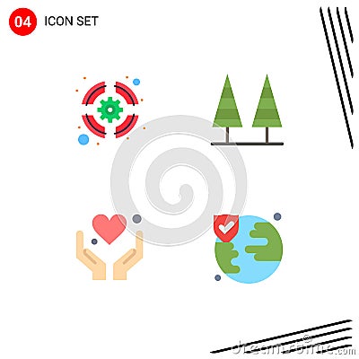 Stock Vector Icon Pack of 4 Line Signs and Symbols for lifebuoy, hand, support team, nature, love Vector Illustration