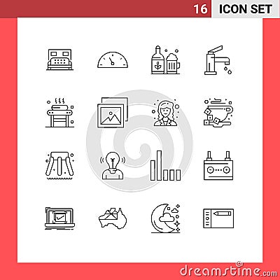Stock Vector Icon Pack of 16 Line Signs and Symbols for massage, shower, bottle, faucet, bathroom Vector Illustration