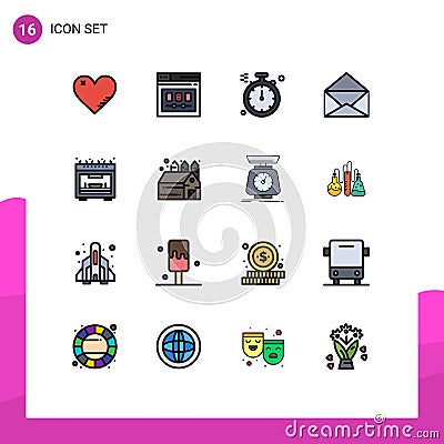 Stock Vector Icon Pack of 16 Line Signs and Symbols for microwave, open, web, mail, north Vector Illustration