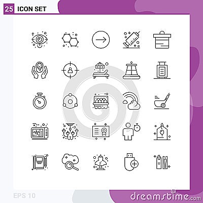 Stock Vector Icon Pack of 25 Line Signs and Symbols for money, dollar, arrows, deposit, syringe Vector Illustration