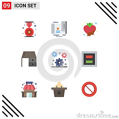 Stock Vector Icon Pack of 9 Line Signs and Symbols for office material, furniture, food, desk drawer, heart Vector Illustration