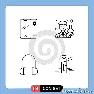 Stock Vector Icon Pack of 4 Line Signs and Symbols for phone, headphones, android, avatar, support Vector Illustration