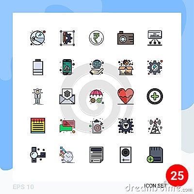 Stock Vector Icon Pack of 25 Line Signs and Symbols for photo, camera, business, trade, inr Vector Illustration