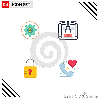 Stock Vector Icon Pack of 4 Line Signs and Symbols for revenue, sketch, make, profit, study Vector Illustration