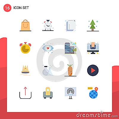 Stock Vector Icon Pack of 16 Line Signs and Symbols for timer, clock, layer, alarm, spruce Vector Illustration