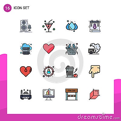 Stock Vector Icon Pack of 16 Line Signs and Symbols for web, internet, rainy, hosting, feminism Vector Illustration