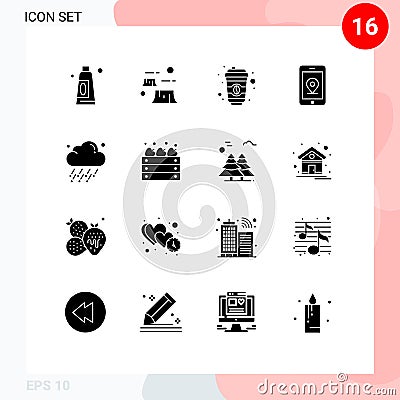 Stock Vector Icon Pack of 16 Line Signs and Symbols for wind, rain, coffee, cloud, internet Vector Illustration