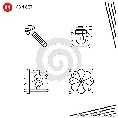 Stock Vector Icon Pack of 4 Line Signs and Symbols for wrench, fire, spanner, hot, laboratory Vector Illustration