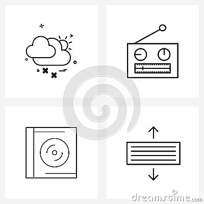 Stock Vector Icon Set of 4 Line Symbols for cloud, computer, sync, media, programming Vector Illustration