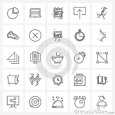 Stock Vector Icon Set of 25 Line Symbols for tools, gear, clipboard, pen, up Vector Illustration