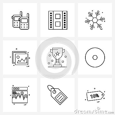 Stock Vector Icon Set of 9 Line Symbols for trophy, bank, Christmas s, jpg, image Vector Illustration