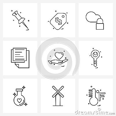 Stock Vector Icon Set of 9 Line Symbols for valentine, document, cloud, text, man Vector Illustration