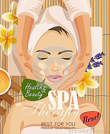 Stock vector illustration beautiful woman taking facial massage treatment in the spa salon Vector Illustration