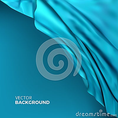 Stock vector illustration. Blue silk fabric. Satin texture, cloth, luxury. Abstract colorful minimalistic background. EPS 10 Vector Illustration