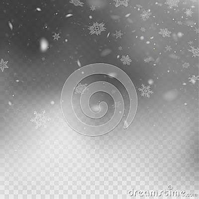 Stock vector illustration falling snow. Snowflakes, snowfall. Transparent background. Fall of snow. EPS10 Vector Illustration