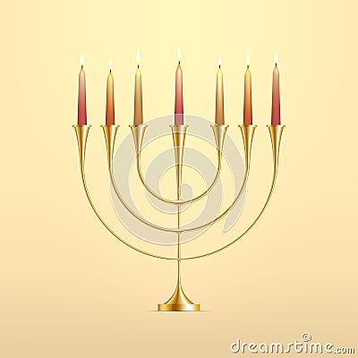 Stock vector illustration Hanukkah menorah with candles. Jewish candlestick. Festival of Lights, Feast of Dedication. Hanukkah Vector Illustration