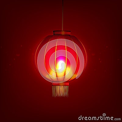 Stock vector illustration Happy Chinese New Year. Chinese red paper lantern. Chinese lantern. China paper lamp. Isolated on a red Vector Illustration