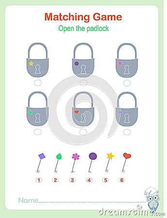 Stock vector illustration matching educational game for children match the padlock and keys kids activity Vector Illustration