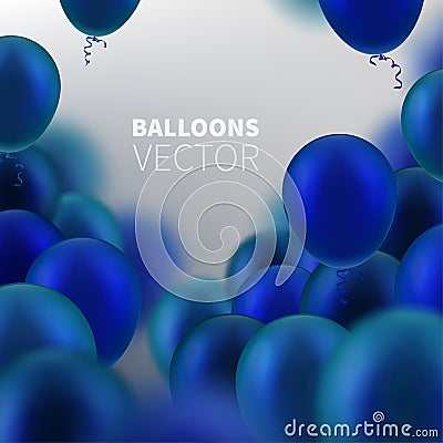 Stock vector illustration realistic 3D Inflatable flying set balloons colorful frosted light and dark blue Isolated transparent Vector Illustration