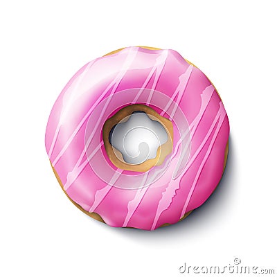 Stock vector illustration realistic donut. Pink icing. Donut isolated on white background. Donut, breakfast, dessert. EPS 10 Vector Illustration