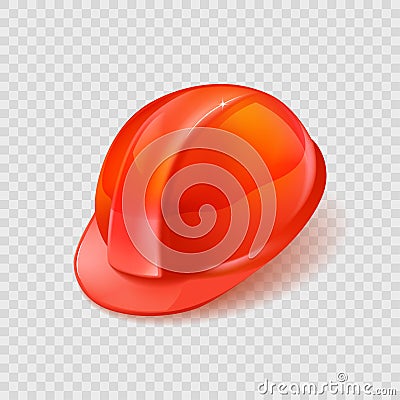 Stock vector illustration realistic orange construction helmet isolated on transparent checkered background. EPS10 Vector Illustration