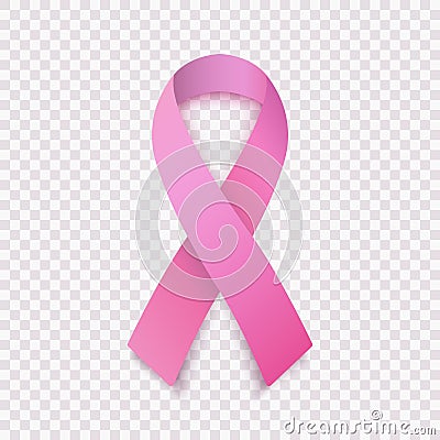 Stock vector illustration realistic pink ribbon, breast cancer awareness symbol, isolated on a transparent background. National Vector Illustration