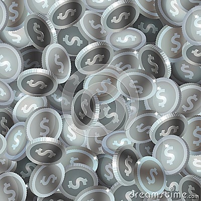 Stock vector illustration realistic silver coins. Treasure background. Many coins. EPS10 Vector Illustration