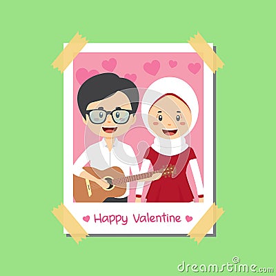 Stock Vector Instant Photo Frame Valentine Couple Vector Illustration