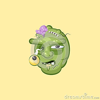 Head, terrible facial expression hungry zombie nasty ugly emotion Vector Illustration