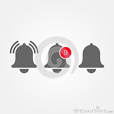 Stock vector notification bell icon for incoming inbox message vector ringing bell and notification number sign Vector Illustration