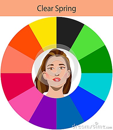 Stock vector seasonal color analysis palette for clear spring. Best colors for clear spring type of female appearance Vector Illustration