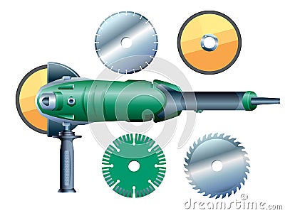 Stock vektor angular grinding machine and grinding wheels Vector Illustration