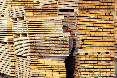 Stock of wood planks on the factory yard Stock Photo