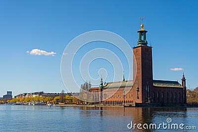 The Stockholm City Hall Stockholms stadshus. View with Malaren lake from the old town Stock Photo